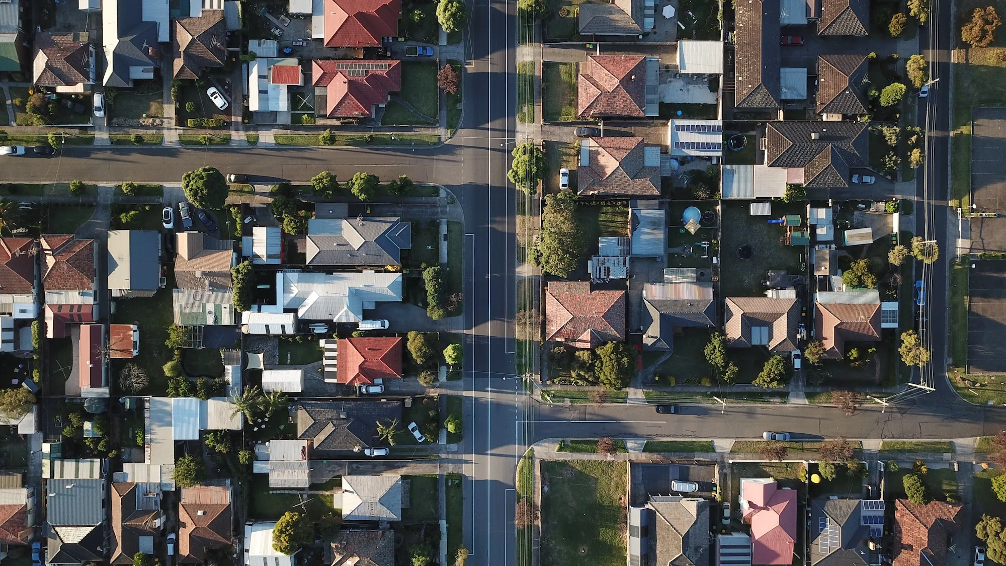 Aerial view of residential properties