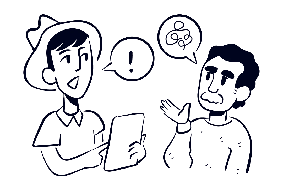 An illustration of an apm help team member helping a client