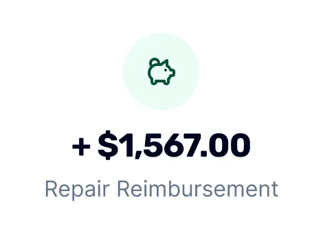 A UI graphic of receiving a reimbursement of $1567.00