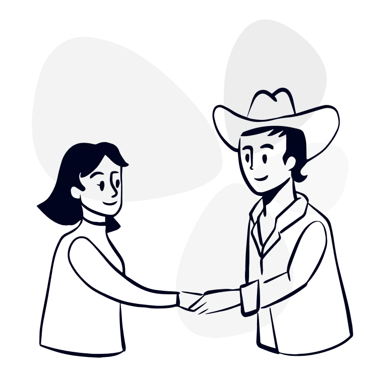 An illustration of an apm help team member shaking a clients hand