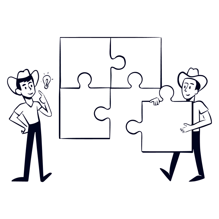 An illustration of apm help team members putting puzzle pieces together