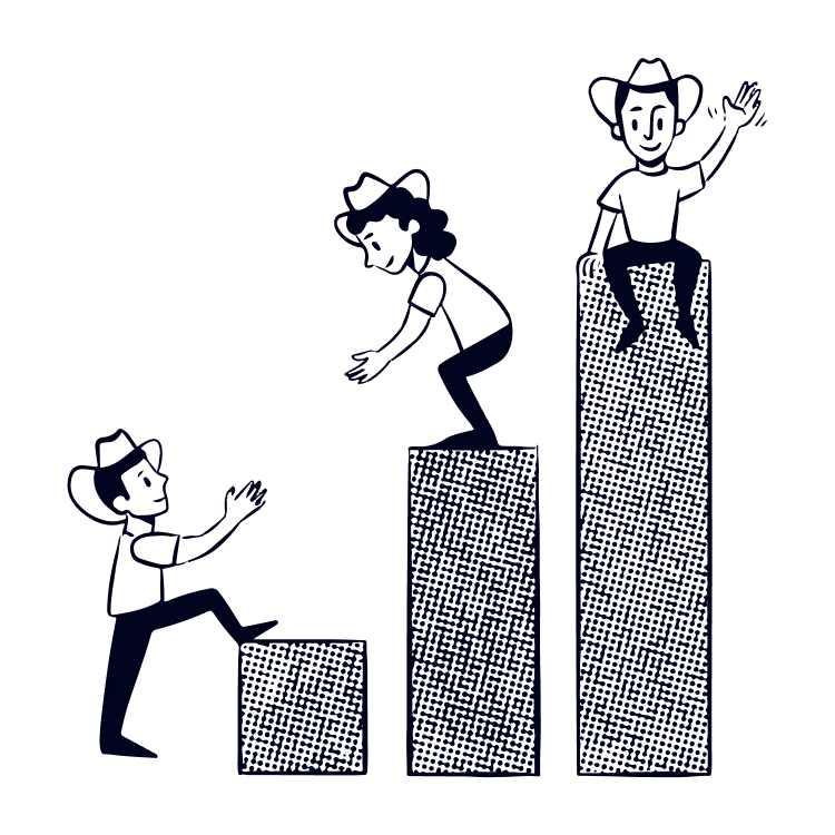 An illustration of apm help property team members helping one another up.