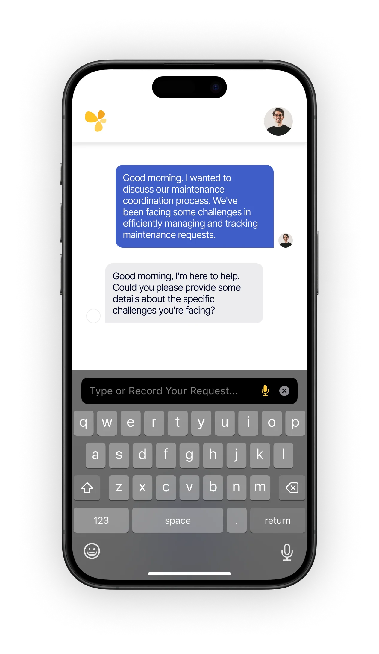 An image of a phone showing a chat between a PM and an AI assistant app