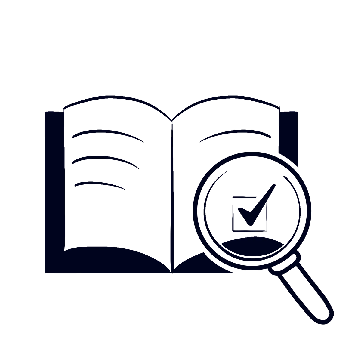 An illustration of a book being inspected