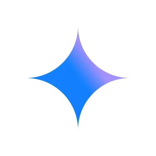 Blue and purple gradient diamond-shaped star with pointed tips on a white background.